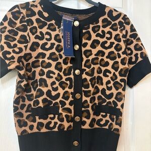 Joseph  Leopard Short-Sleeve Cardigan in Tan and Black